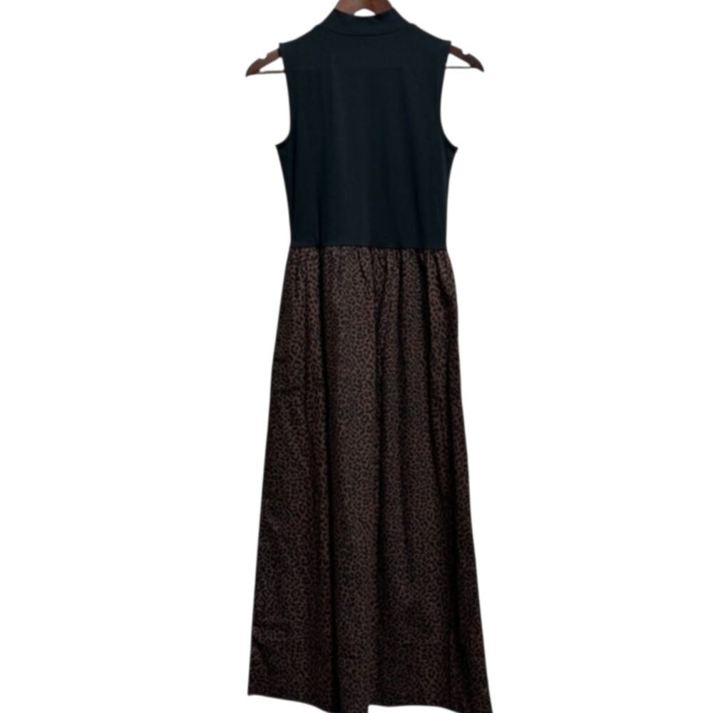 J Crew Printed Mock Neck Knit Mixed Media Midi Dress Black Brown Leopard Medium - Picture 3 of 8